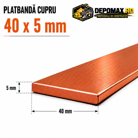 Platbanda cupru 40 x 5 mm – lungime 4 metri – EN Cu-ETP